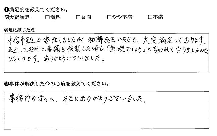 半信半疑でしたが和解金をいただくことができました