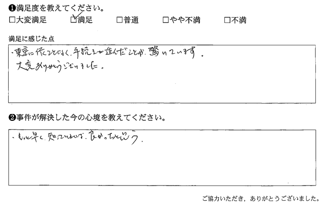 東京に行くことなく、手続きが進んだことが、驚いています