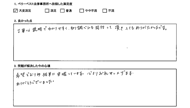 希望どおりの結果に安堵です