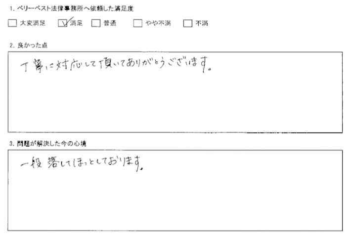 丁寧な対応でほっとしております