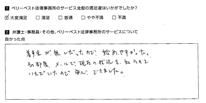 都度メールで、現在の状況を知らせていただいたので、安心できました